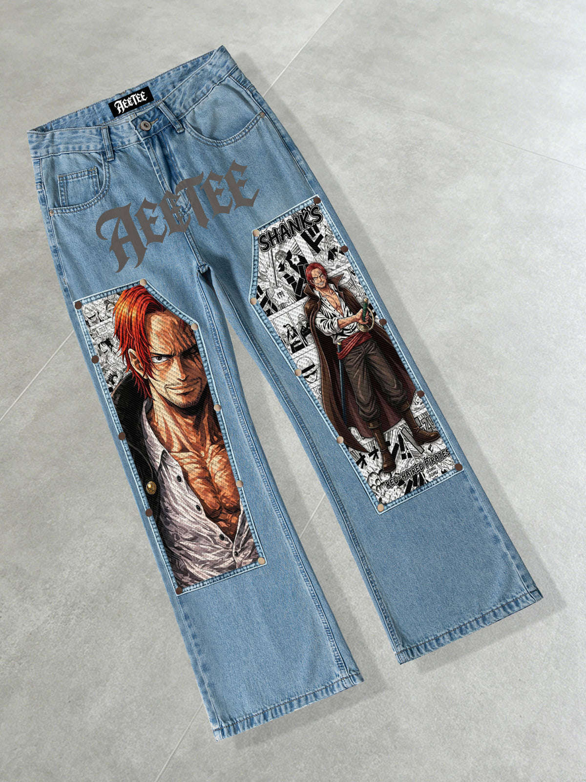 Comics One Piece Red Hair Shanks Patches Jeans
