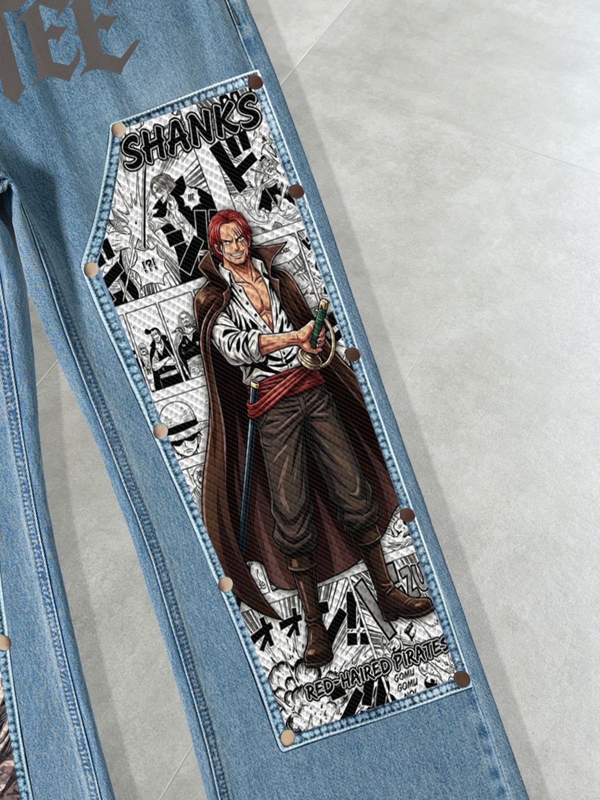 Comics One Piece Red Hair Shanks Patches Jeans