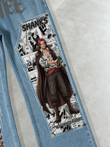 Comics One Piece Red Hair Shanks Patches Jeans