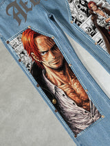 Comics One Piece Red Hair Shanks Patches Jeans