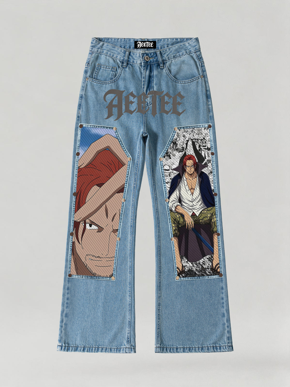 One Piece Shanks Detachable Patch Flare Jeans