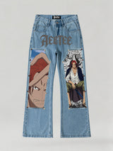 One Piece Shanks Detachable Patch Flare Jeans