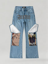 One Piece Shanks Detachable Patch Flare Jeans