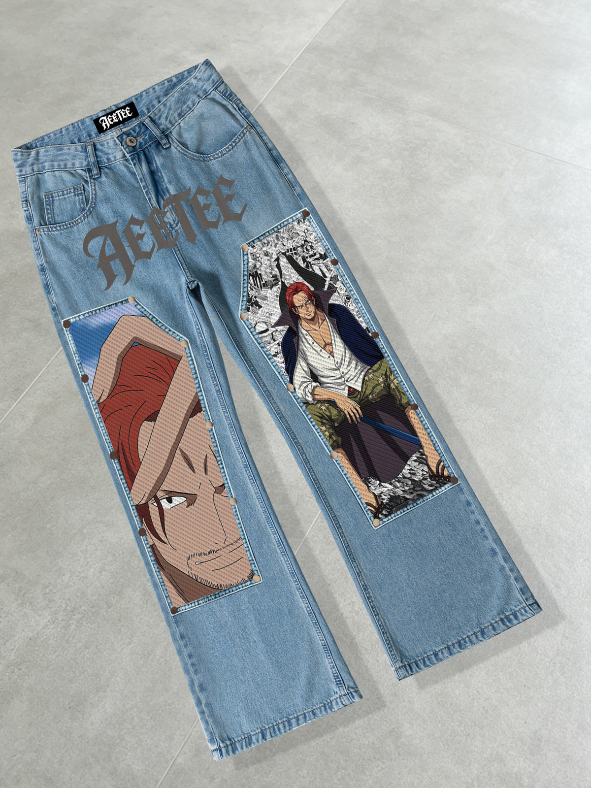 One Piece Shanks Detachable Patch Flare Jeans