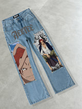 One Piece Shanks Detachable Patch Flare Jeans