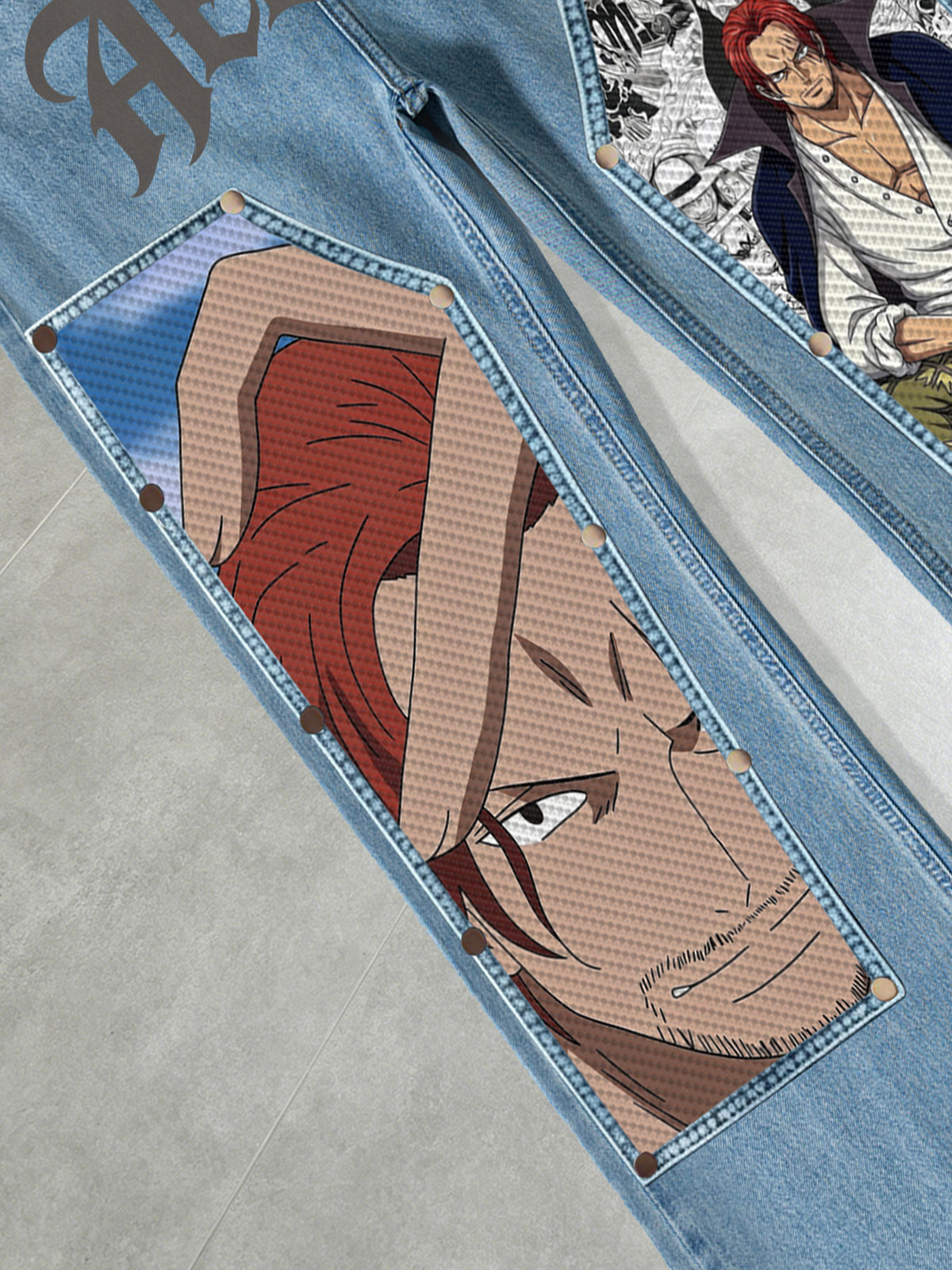 One Piece Shanks Detachable Patch Flare Jeans