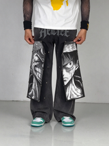 D.Luffy Black White Comics Denim Jeans