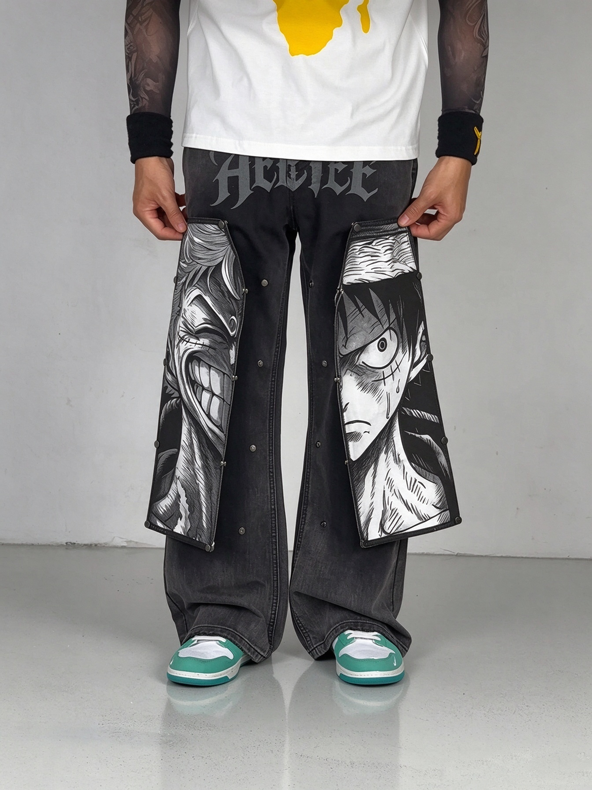D.Luffy Black White Comics Denim Jeans