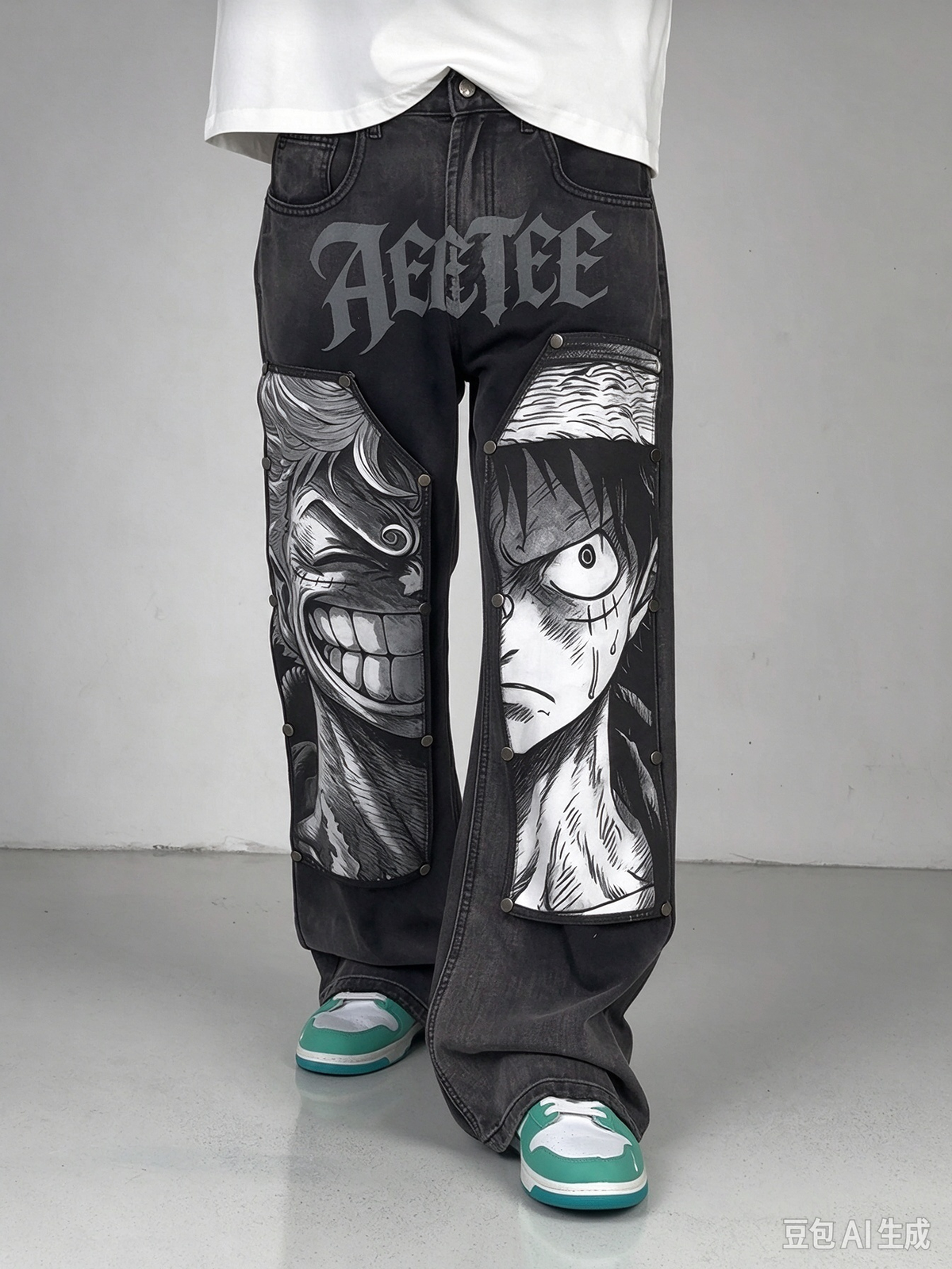 D.Luffy Black White Comics Denim Jeans