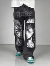 D.Luffy Black White Comics Denim Jeans