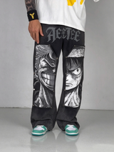 D.Luffy Black White Comics Denim Jeans