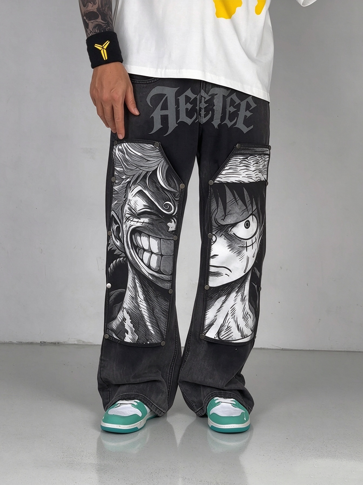 D.Luffy Black White Comics Denim Jeans