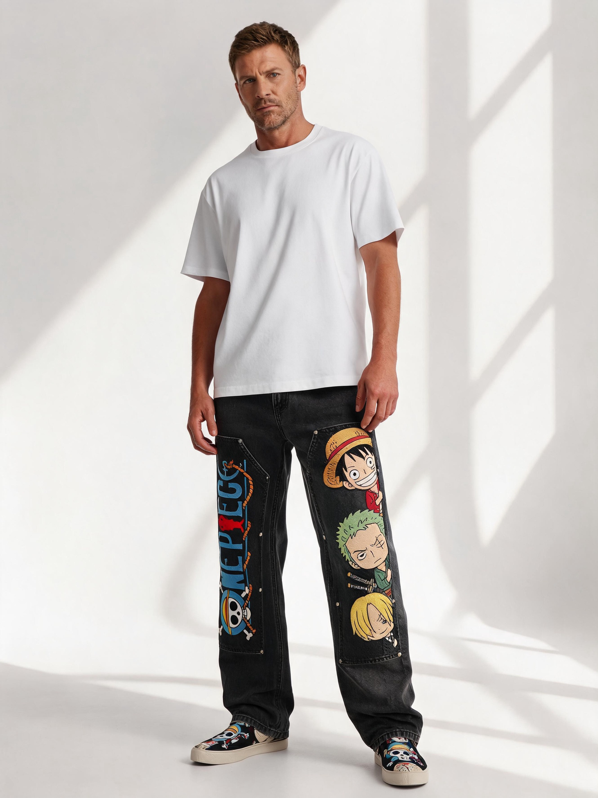Q One Piece Cartoon Swaps Jeans