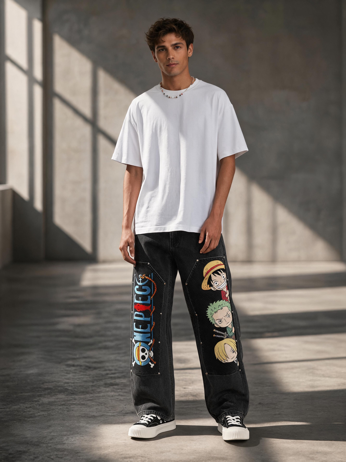 Q One Piece Cartoon Swaps Jeans
