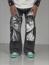 D.Luffy Black White Comics Denim Jeans